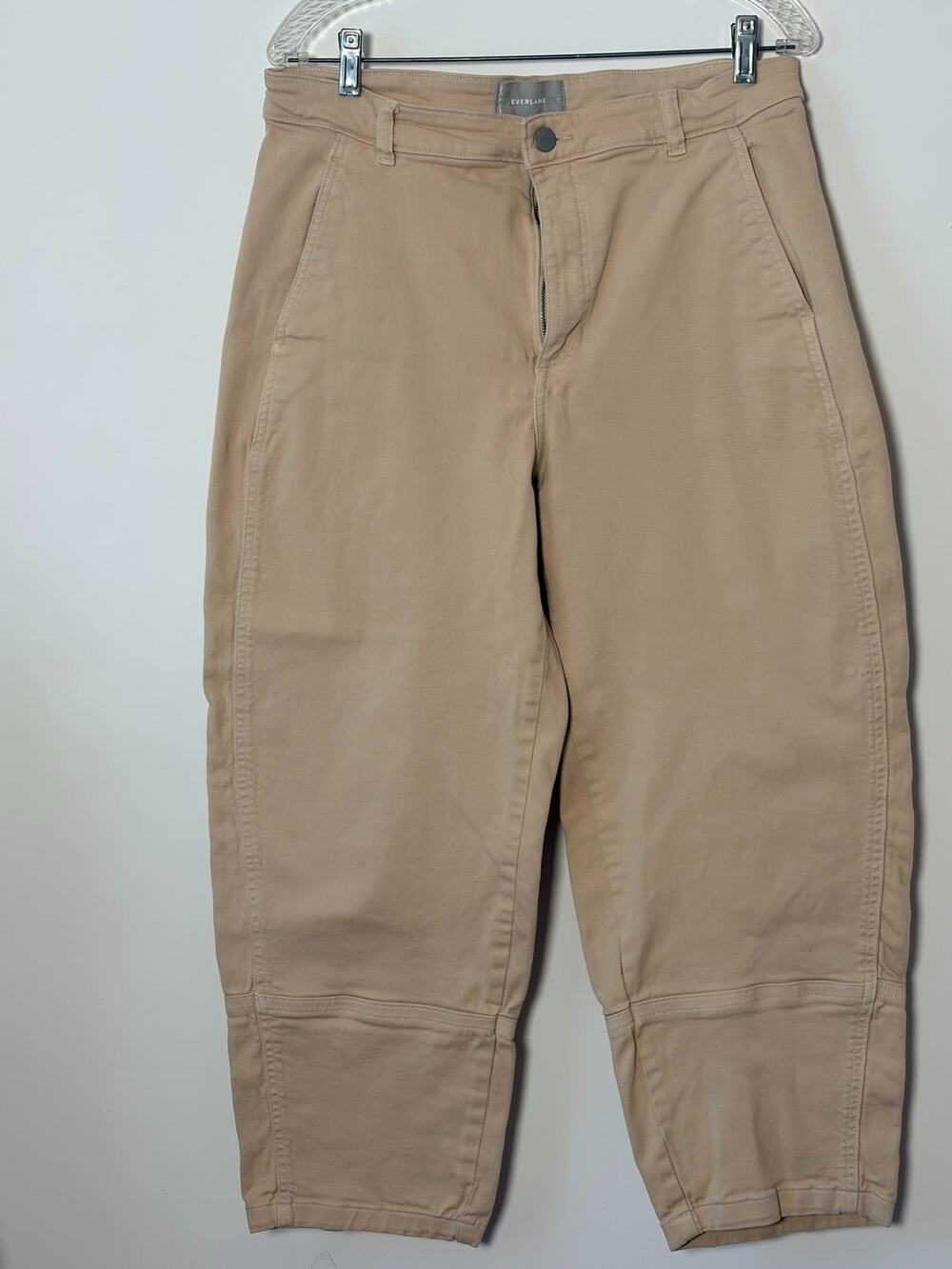 Everlane Tan Utility Straight Leg Pants Women's Size 12 Paneled Knee Cotton